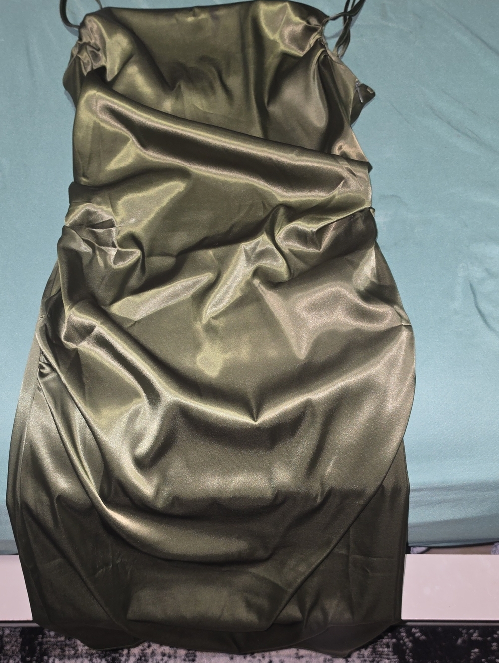 Fashion Nova Olive Satin Cowl Midi Dress
